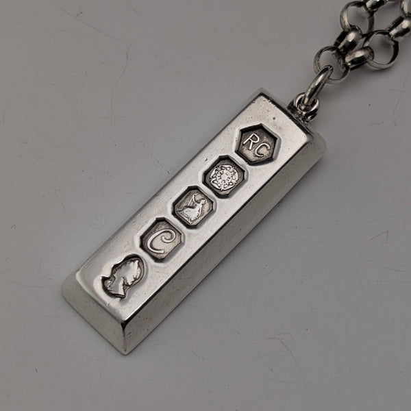 1977年 英国 ブリタニアシルバー製 ジュビリーインゴットペンダント&極太純銀製チェーン 計45.5g